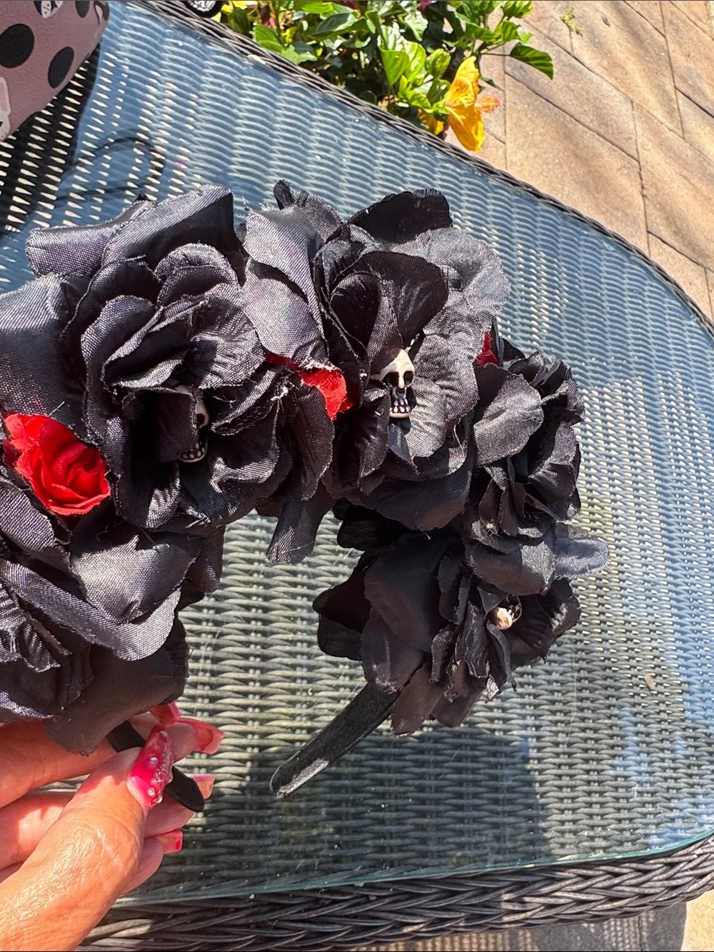 Black Floral Rose  & skull Headband - Women Accessories